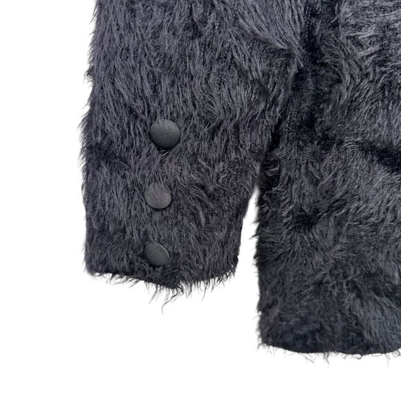 NEW L’Agence Baileigh Satin Lapel Fuzzy Knit Cardigan Black Size Medium - Picture 7 of 9